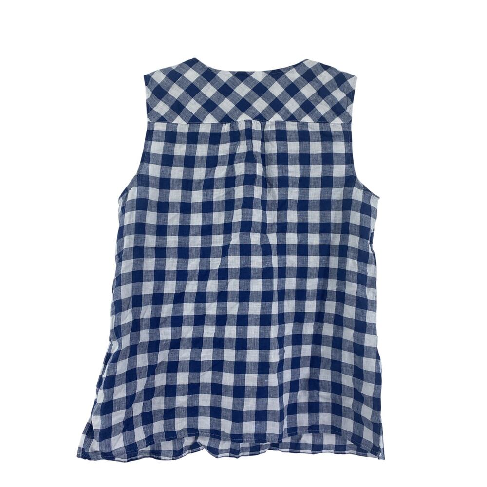 Talbots 100% Linen Blue White Plaid Check Top Blouse Sleeveless Summer L - Picture 3 of 5